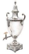 An impressive Irish silver samovar, c 1820, plain body with beaded and panelled top rim and 2