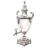 An impressive Irish silver samovar, c 1820, plain body with beaded and panelled top rim and 2