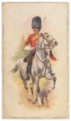 An oil painting on board of a mounted officer of The Royal Scots Greys, in full dress on his grey