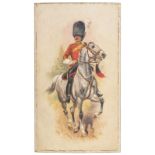 An oil painting on board of a mounted officer of The Royal Scots Greys, in full dress on his grey