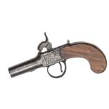 A 48 bore percussion boxlock pocket pistol, 6” overall, turn off barrel 1¾” with B’ham proofs, the