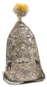 A 19th century mitre cap of the Prussian 1st Garde Regt. die struck plated white metal front plate