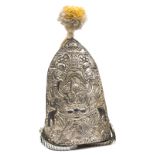 A 19th century mitre cap of the Prussian 1st Garde Regt. die struck plated white metal front plate