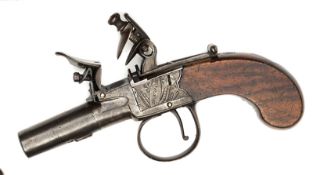 A 160 bore flintlock boxlock muff pistol by Nock, c 1815 4¾” overall, turn off barrel 1¼”,