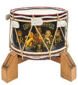 An Elizabeth II navy blue painted wooden tenor drum of The Royal Navy, bearing scroll “Royal