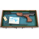 A .22” Cougar break action target air pistol, 19” overall, barrel 10”, with turned foresight and