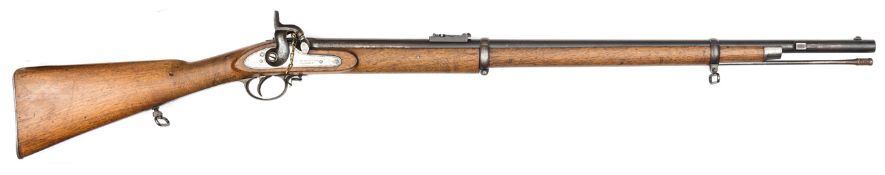 A Commercial .577” Enfield 2 band percussion rifle, 49” overall, barrel 33” with Birmingham proofs