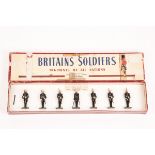 Britains set Royal Marines (Present Arms) No2071. c.1953-1960, with black uniforms and dark brown