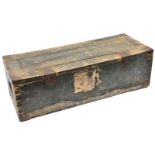 A WWII German metal lined wooden ammunition box, with traces of grey/green paint, the inside of