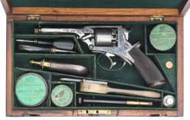 A cased 5 shot 80 bore Tranter’s Patent double action percussion revolver, 9½” overall, barrel 4½”