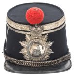 A good officer’s shako of the King’s Own Stafford Militia, of blue cloth with silver lace and