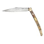 A 19th century Spanish folding knife navaja, blade 8”, marked “Toledo” in oval on one side,