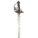 A mid 17th century “mortuary” type sword, the plain flat blade 35” with back to back crescent