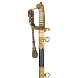 A post 1902 Royal Naval officer’s sword, almost straight fullered blade 31½”, by Army & Navy