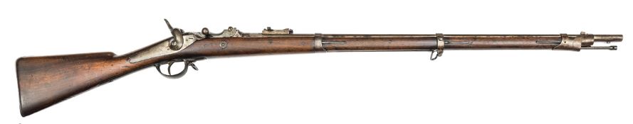 A Belgian 11.5mm Model 1867 Albini Braendlin breech loading single shot rifle, 53½” overall,