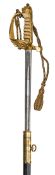 An Elizabeth II Royal Naval officer’s sword, straight fullered blade 31”, by Wilkinson Sword Ltd, no
