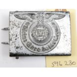 A Third Reich silver painted steel SS buckle, the back bearing RZM and SS marks and maker’s code “