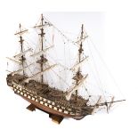 A 1:75 scale model of a French 74 gun man of war from 1785, Le Superbe. A well-constructed and