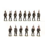 Britains The Rifle Brigade marching slope arms with Officer, all examples from set No.9. c.1915 14