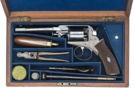 A good cased 5 shot 54 bore Webley type double action percussion revolver, 10½” overall, barrel