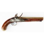 A rare 18 bore flintlock mail coach pistol by Harding c 1830, 14½” overall, brass barrel 9” with