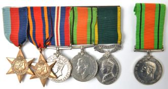 Five: 1939-45 star, Burma star, Defence, War, Territorial Efficiency medal, Geo VI first type (
