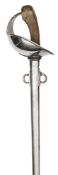 A 1908 pattern cavalry trooper’s sword, straight fullered blade 35”, steel bowl guard with