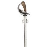 A 1908 pattern cavalry trooper’s sword, straight fullered blade 35”, steel bowl guard with