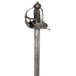 A mid 17th century mortuary sword, straight single edged blade 32½” with twin fullers along the back