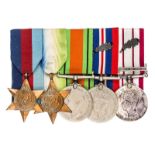 Five: 1939-45 star, Atlantic star, Defence, War with MID leaf, NGS 1909-62 with MID leaf, 1 clasp