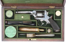 A cased 5 shot 80 bore Tranter’s Patent single trigger double action percussion revolver, 9½”
