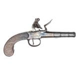 A 60 bore cannon barrelled flintlock boxlock pocket pistol, c 1780, 7¾” overall, turn off barrel