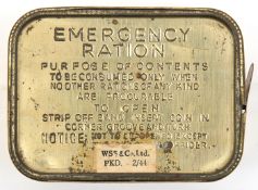 A scarce WWII Emergency ration tin, unopened, issue label for 2/44. A good example, GC