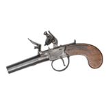 A 50 bore flintlock boxlock pocket pistol c 1800, 7” overall, turn off barrel 2½”, with single Tower