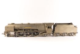 A finely detailed unpainted but varnished static Gauge One model of a BR Coronation Class 4-6-2