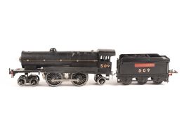 A 3-rail Hornby O gauge 4-4-2 tender locomotive. In unlined black livery. QGC, substantially altered