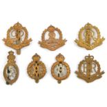 7 corps cap badges: Ed VII (brooch pin), Geo V, Geo VI and ERII Mil Police, AVC all brass and bi-