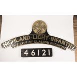 A well made full size reproduction Royal Scot class locomotive name plate and smokebox number plate.
