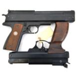 A .22” Weihrauch HW 45 top lever air pistol, no visible number; and a .22” BSA top lever air pistol,