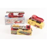 3 Dinky Toys. A Foden Dump Truck (959), a Leylend 8-wheeled Chassis (936) and a Turntable Fire