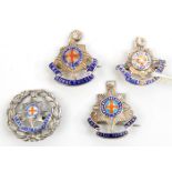 3 R Sussex sweetheart brooches, blue and red enamelled design as for cap badge and another similar