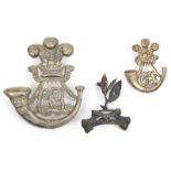 A Ceylon Light Infantry WM HP, c 1890, a similar cap badge and a darkened cap of the Ceylon