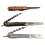 Another lot of 3: heavy military pattern with broad blade, spike and screwdriver end, by John