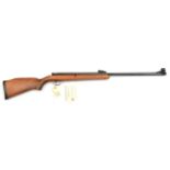 A .22” Webley Osprey side lever air rifle, no visible number, with well figured walnut stock. VGWO &