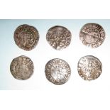 Ed I-III AR hammered pennies (6), including Ed I York Episcopal with quatrefoil to centre, F (sli