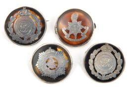 4 MOP and silver roundel sweetheart brooches: Geo V R.Engineers (2), HM London 1917 and 1918, ASC HM