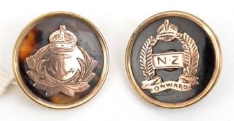 2 MOP roundel sweetheart brooches, with gold coloured mounts, RN and N Zealand Forces. GC