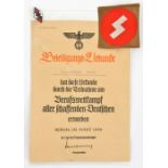 A Third Reich Hitler Youth printed Beteiligungs Urkunde (document), typed “Ortsbester” in top left