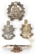 3 R Sussex silver sweetheart brooches: cap badge pattern (2) HM B’ham 1914 and 1915, and cap badge