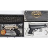 A .177” Spanish “Indian” top lever air pistol, number 045-96, with satin chrome (?) finish and